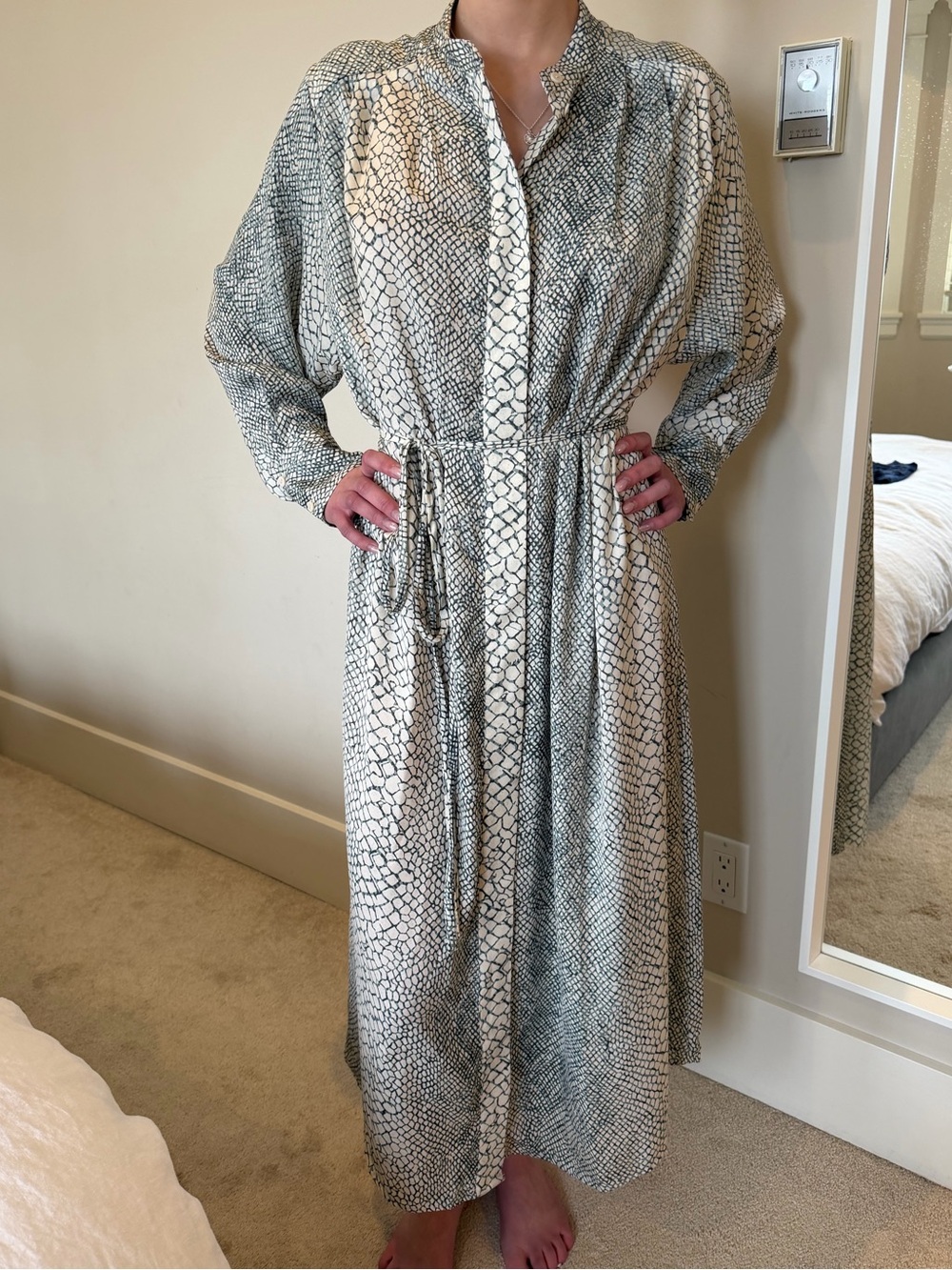 Neutral Snake Print Long Shirt Dress